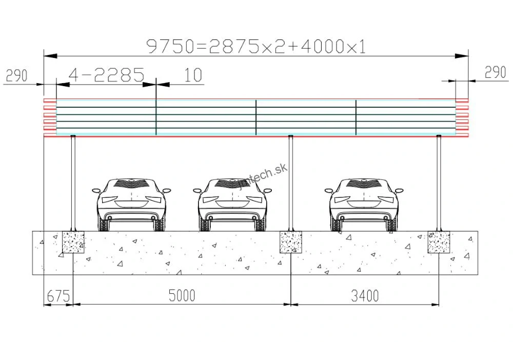 Carport pre 3 autá hliníkový 